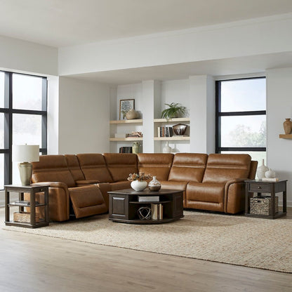Cooper Power Reclining 6 Piece Sectional Sofa - Camel Brown Leather