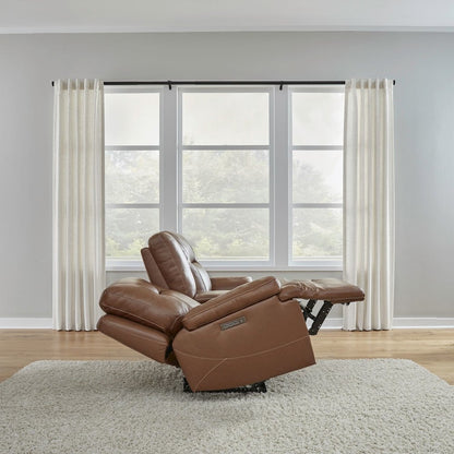 Power Recline Loveseat with Console, Charging Ports - Dakota Saddle Leather