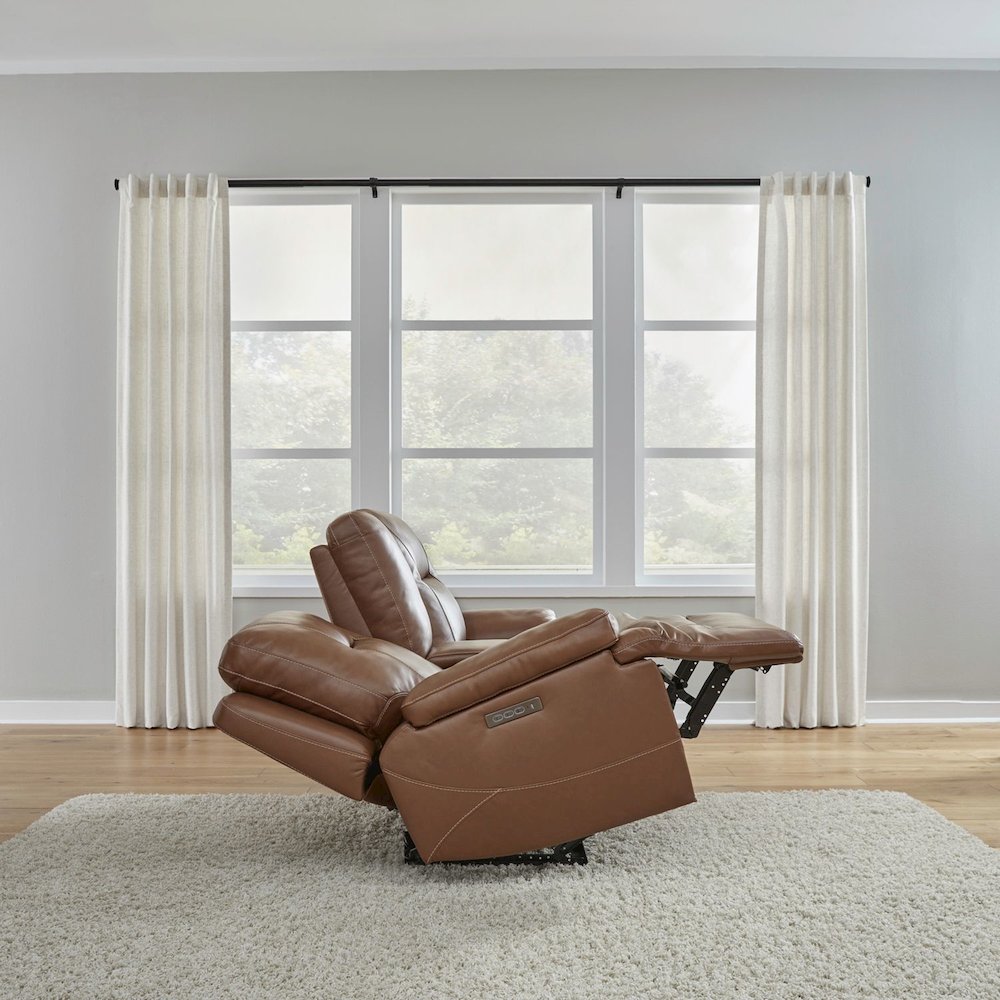 Power Recline Loveseat with Console, Charging Ports - Dakota Saddle Leather