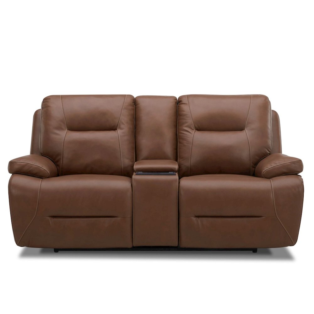 Power Recline Loveseat with Console, Charging Ports - Dakota Saddle Leather