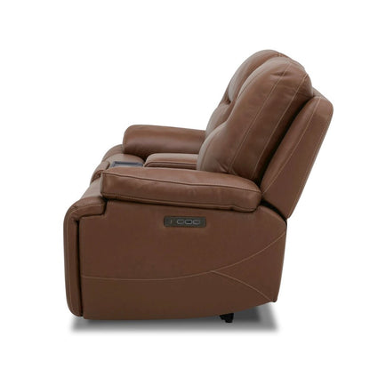 Power Recline Loveseat with Console, Charging Ports - Dakota Saddle Leather
