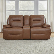 Power Recline Loveseat with Console, Charging Ports - Dakota Saddle Leather
