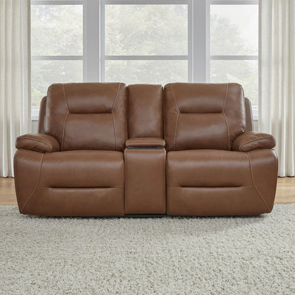 Power Recline Loveseat with Console, Charging Ports - Dakota Saddle Leather