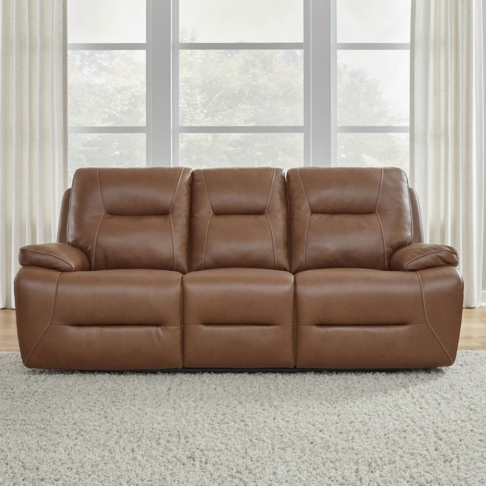 Power Recline Sofa with Charging Ports, Lumbar Support - Dakota Saddle Leather