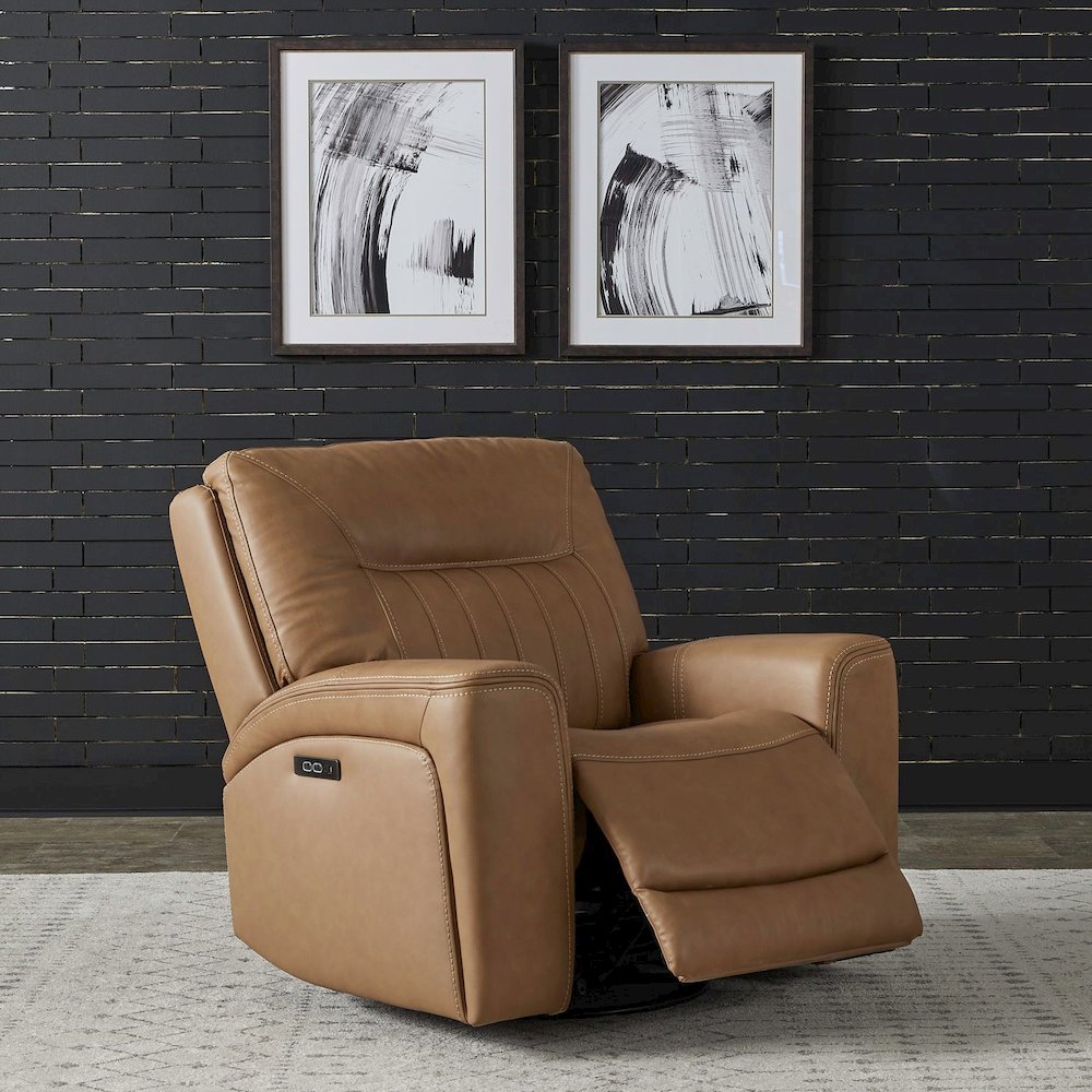Bennett Recliner Armchair with Swivel Base, Charging Ports - Butternut Leather