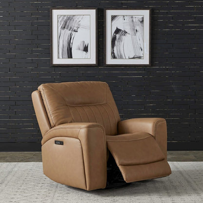 Bennett Recliner Armchair with Swivel Base, Charging Ports - Butternut Leather