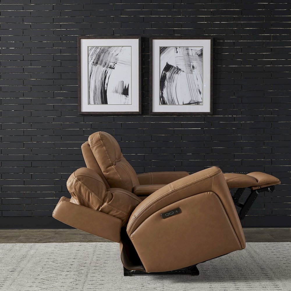 Power Recline Loveseat with Console, Charging Ports - Butternut Leather