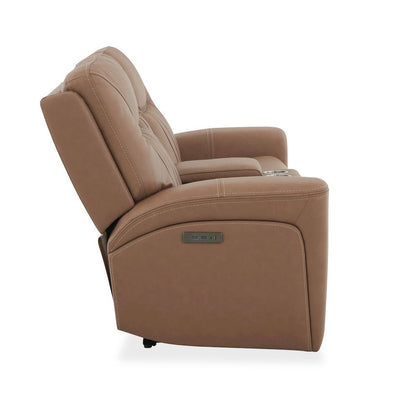 Power Recline Loveseat with Console, Charging Ports - Butternut Leather