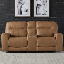 Power Recline Loveseat with Console, Charging Ports - Butternut Leather