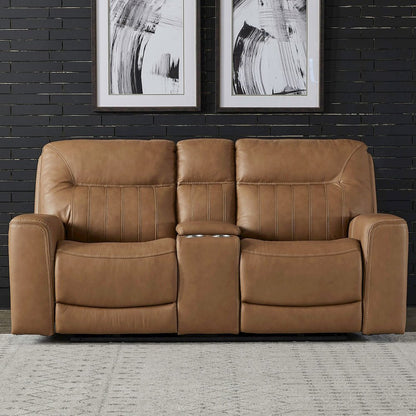 Power Recline Loveseat with Console, Charging Ports - Butternut Leather
