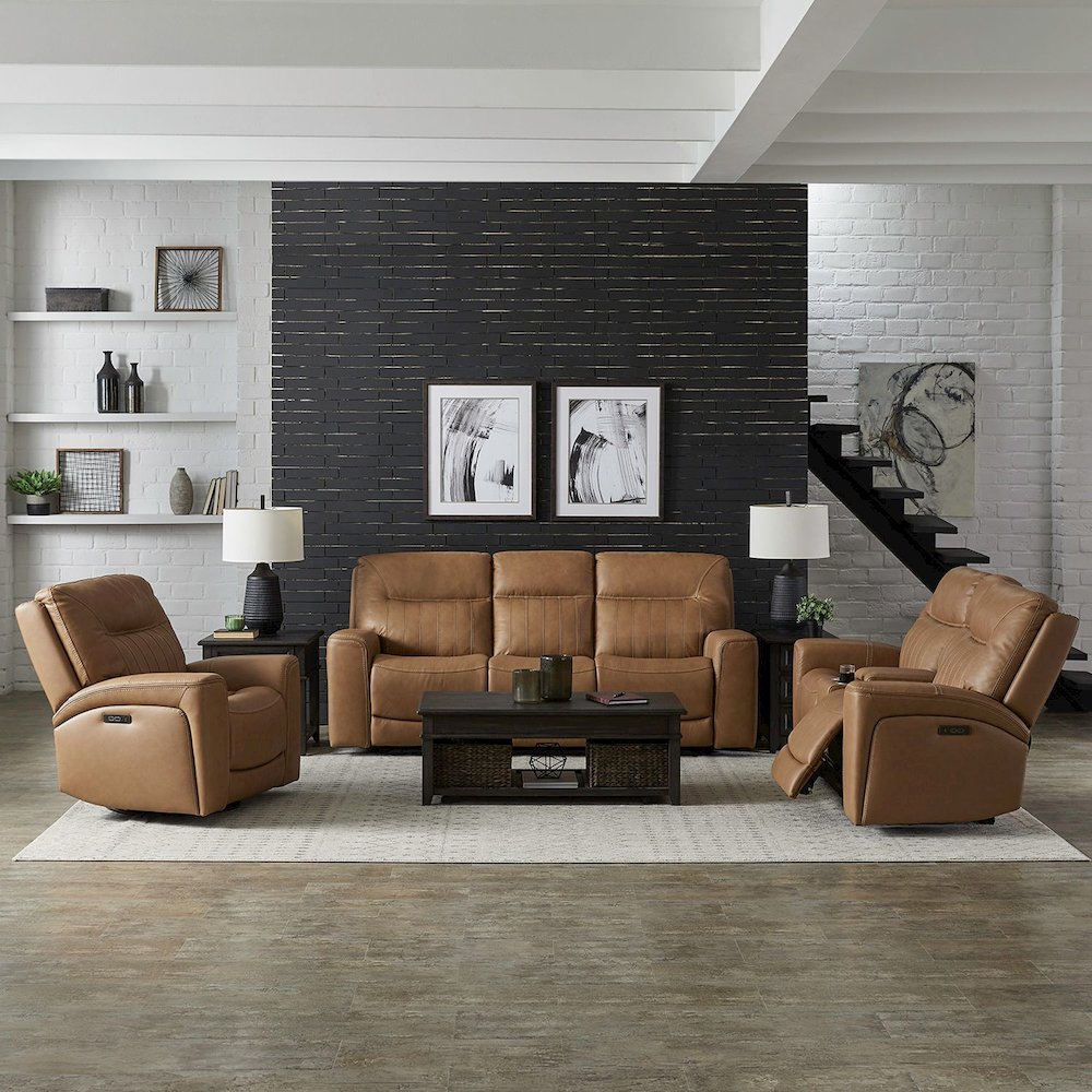 Power Recline Sofa, Loveseat & Recliner with Charging Ports - Butternut Leather