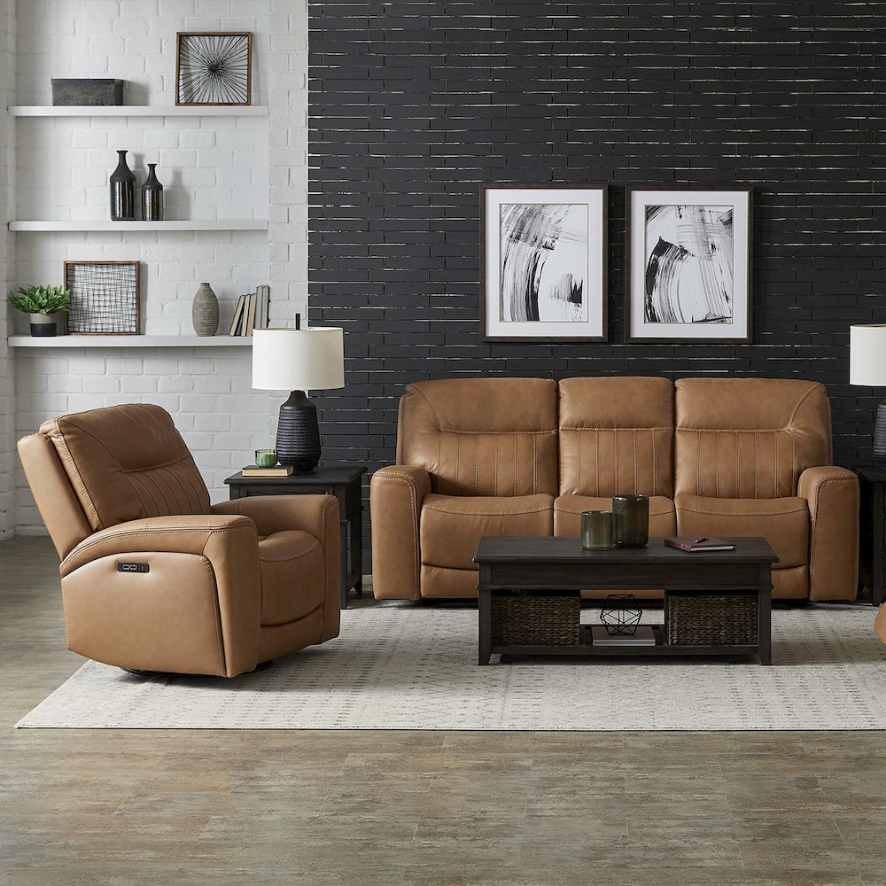Bennett Power Recline Sofa & Recliner with Charging Ports - Butternut Leather