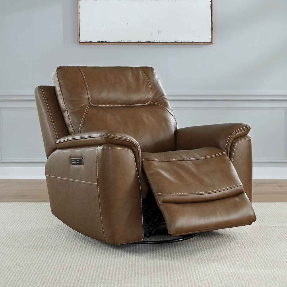 Collins Triple Power Recliner Living Room Chair - York Chestnut Leather