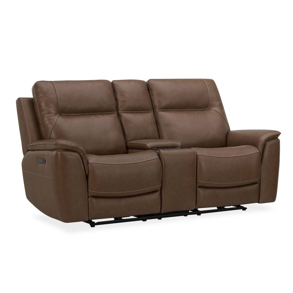 Collins Triple Power Reclining Loveseat with Console - York Chestnut Leather
