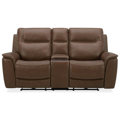 Collins Triple Power Reclining Loveseat with Console - York Chestnut Leather