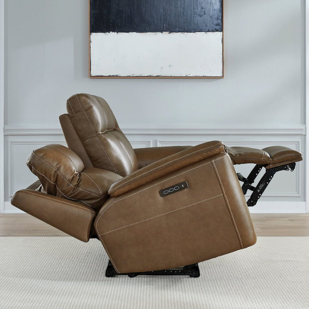 Collins Triple Power Reclining Sofa - York Chestnut Leather