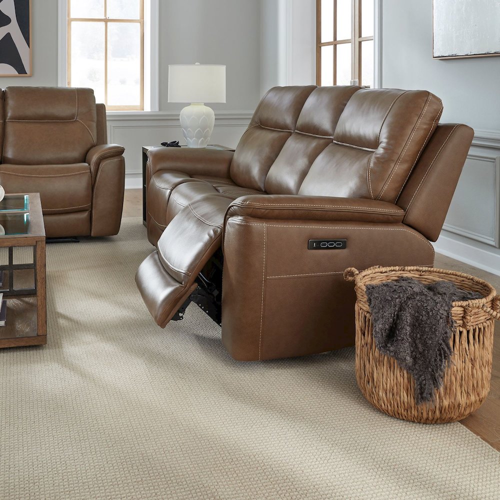 Collins Triple Power Reclining Sofa - York Chestnut Leather