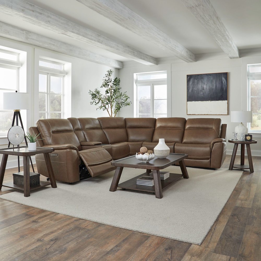 Collins Power Reclining 6 Piece Sectional Sofa - York Chestnut Leather