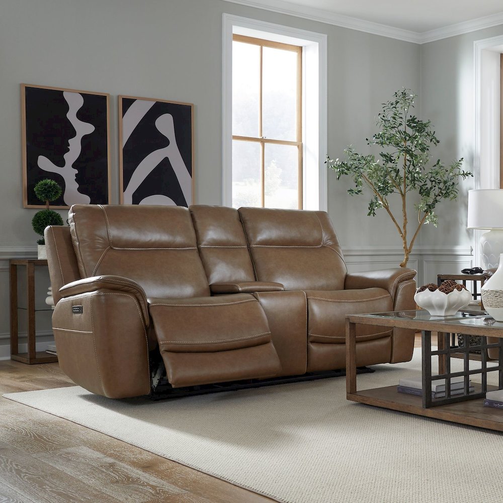 Collins Power Recline Set with Sofa & Loveseat - York Chestnut Leather