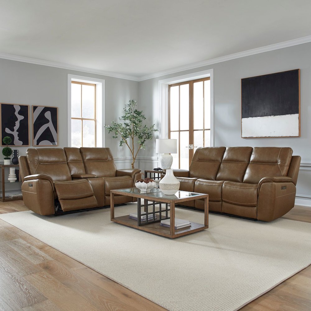 Collins Power Recline Set with Sofa & Loveseat - York Chestnut Leather