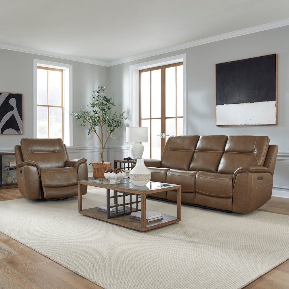 Collins Power Recline Set with Sofa & Recliner - York Chestnut Leather