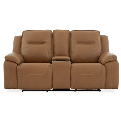 Power Recline Loveseat with Console, Charging Ports - York Butternut Leather