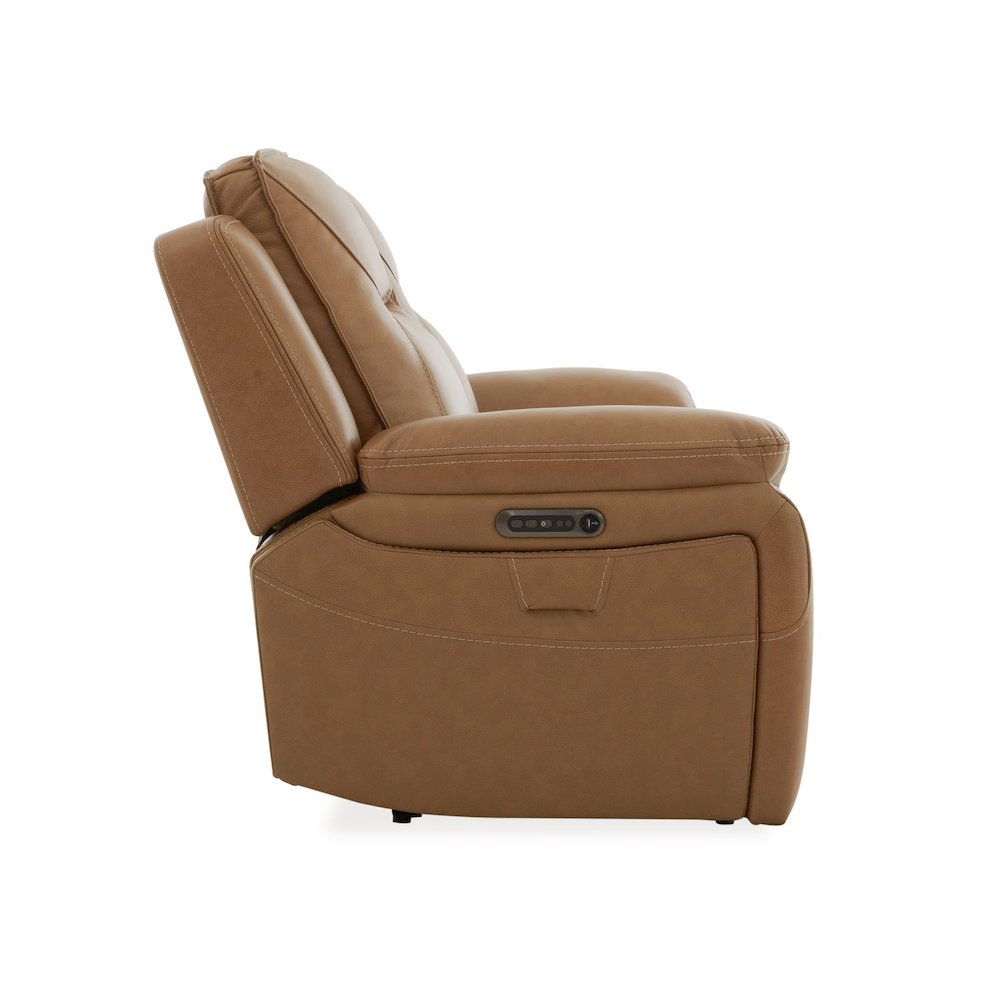 Power Recline Loveseat with Console, Charging Ports - York Butternut Leather