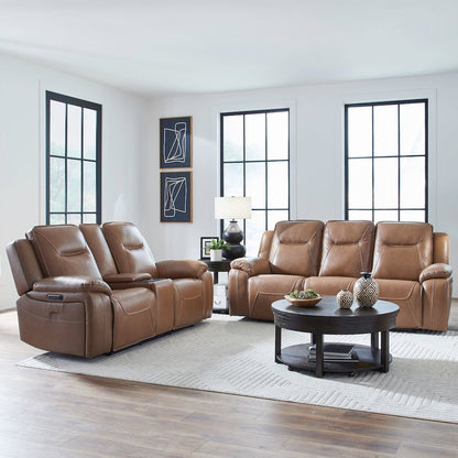 Power Recline Sofa & Loveseat with Charging Ports - York Butternut Leather