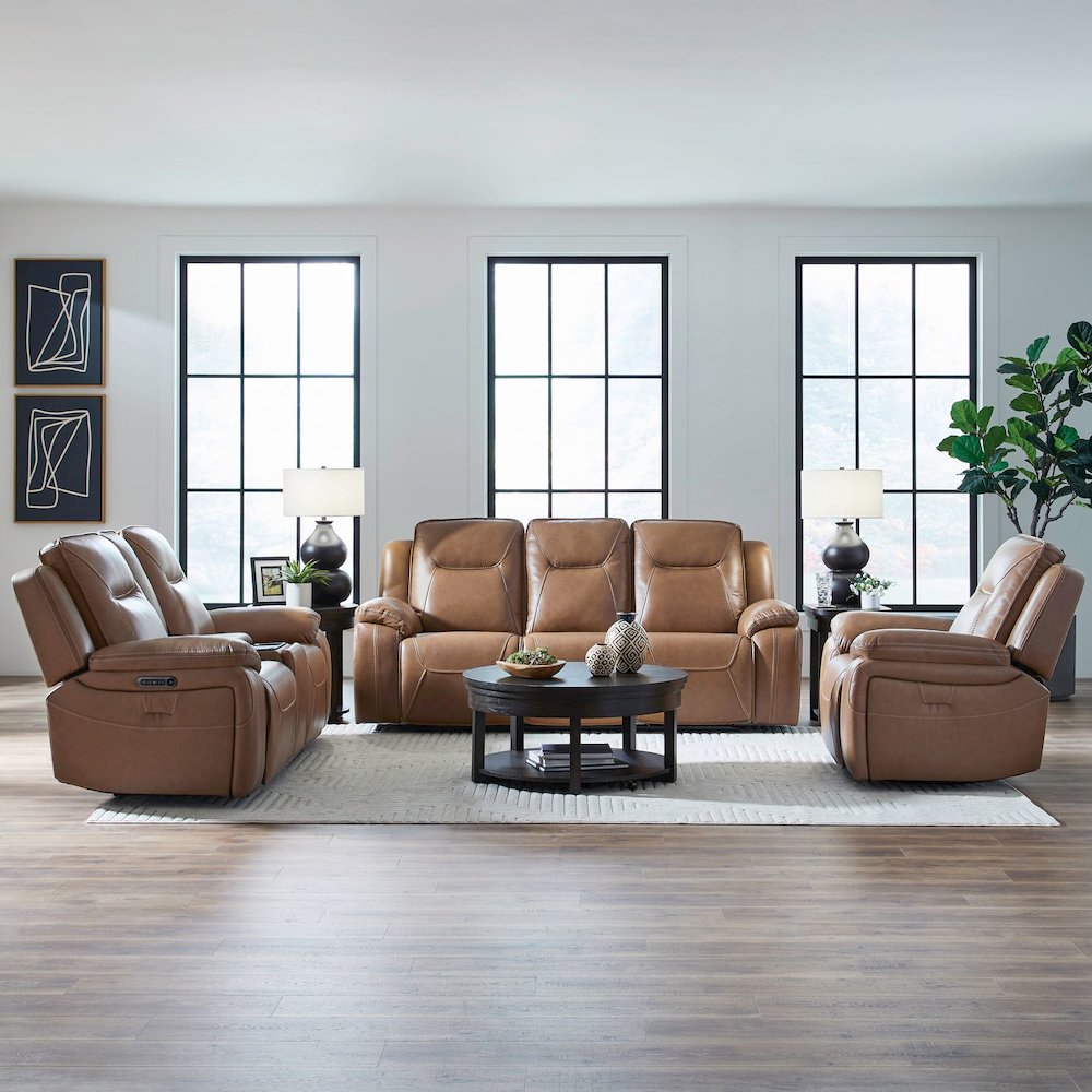 Power Recline Sofa, Loveseat & Recliner - York Butternut Leather