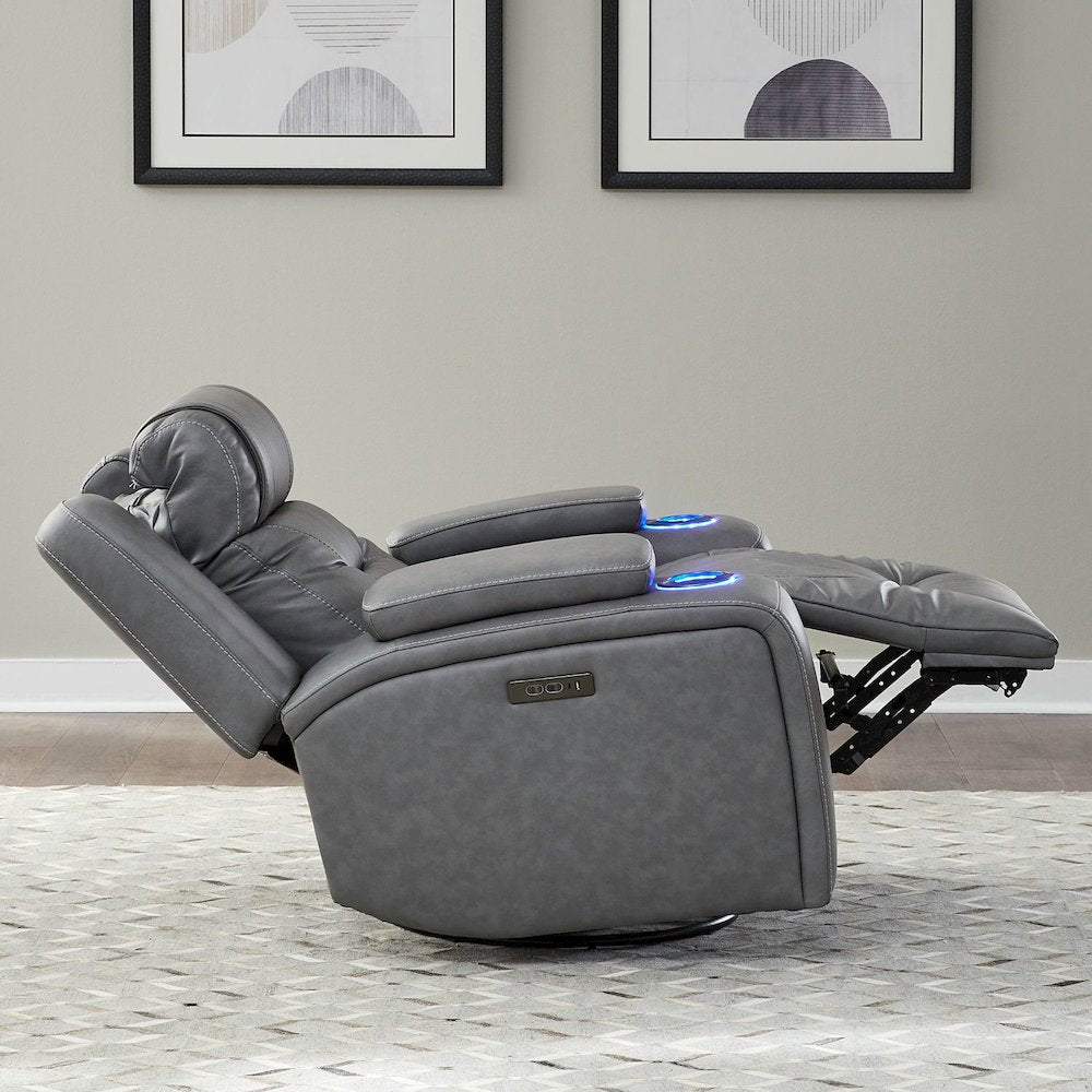Recliner Armchair with Power Recliner, Charging Port - Aline Blue Gray Leather