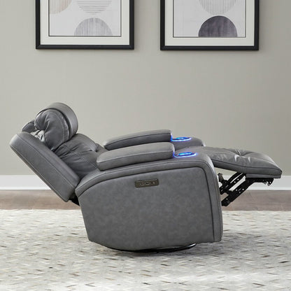 Recliner Armchair with Power Recliner, Charging Port - Aline Blue Gray Leather
