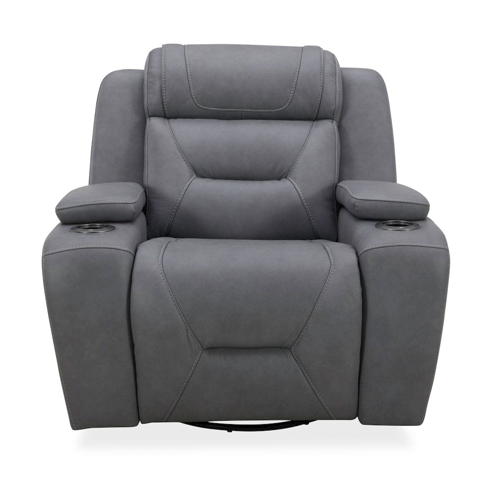 Recliner Armchair with Power Recliner, Charging Port - Aline Blue Gray Leather