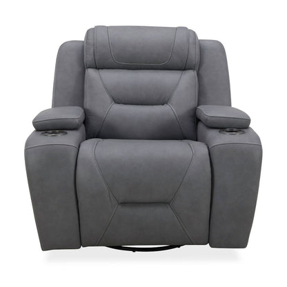 Recliner Armchair with Power Recliner, Charging Port - Aline Blue Gray Leather