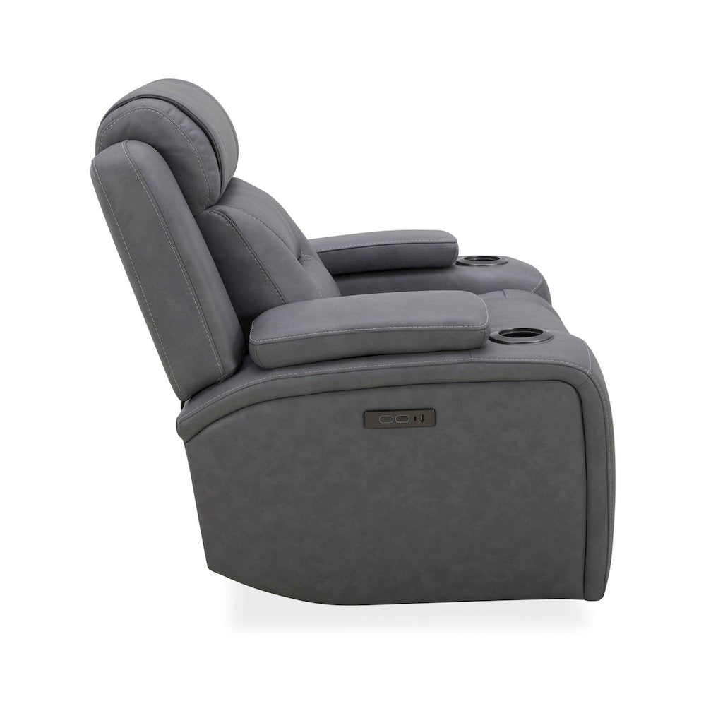 Recliner Armchair with Power Recliner, Charging Port - Aline Blue Gray Leather