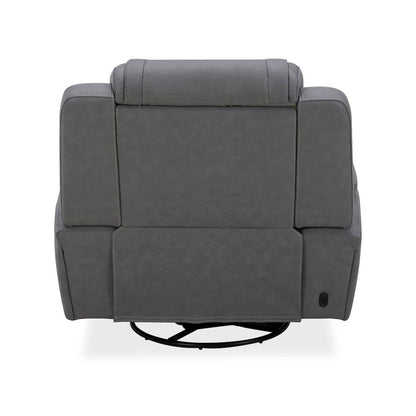 Recliner Armchair with Power Recliner, Charging Port - Aline Blue Gray Leather