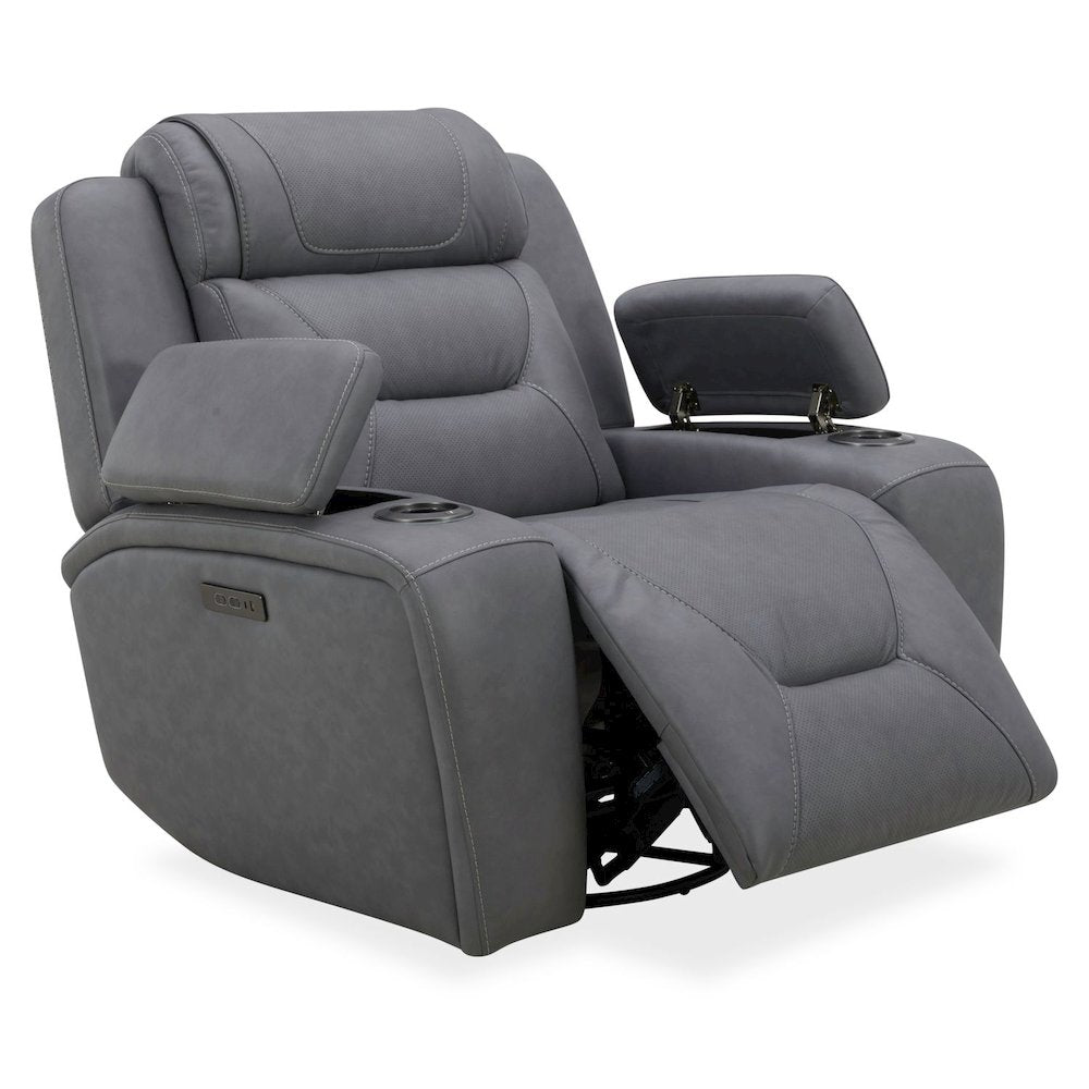 Recliner Armchair with Power Recliner, Charging Port - Aline Blue Gray Leather