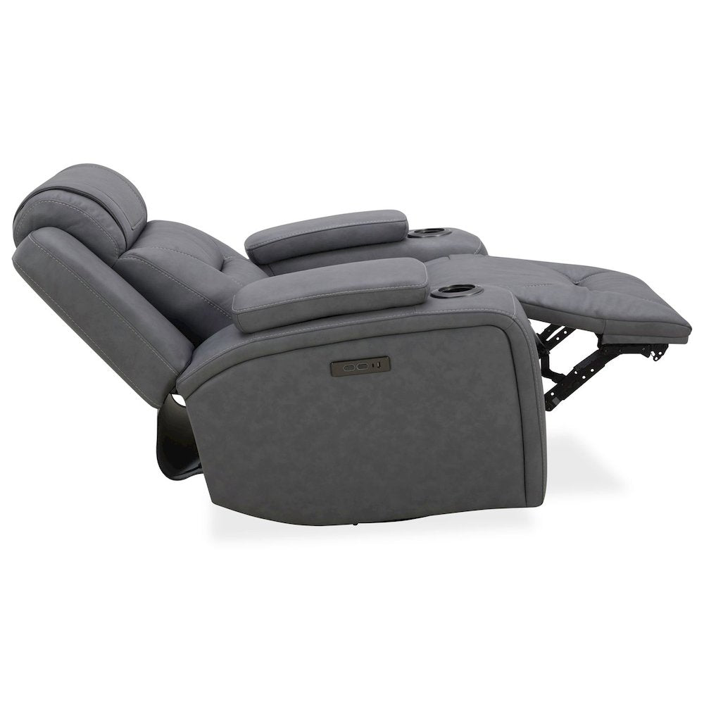 Recliner Armchair with Power Recliner, Charging Port - Aline Blue Gray Leather