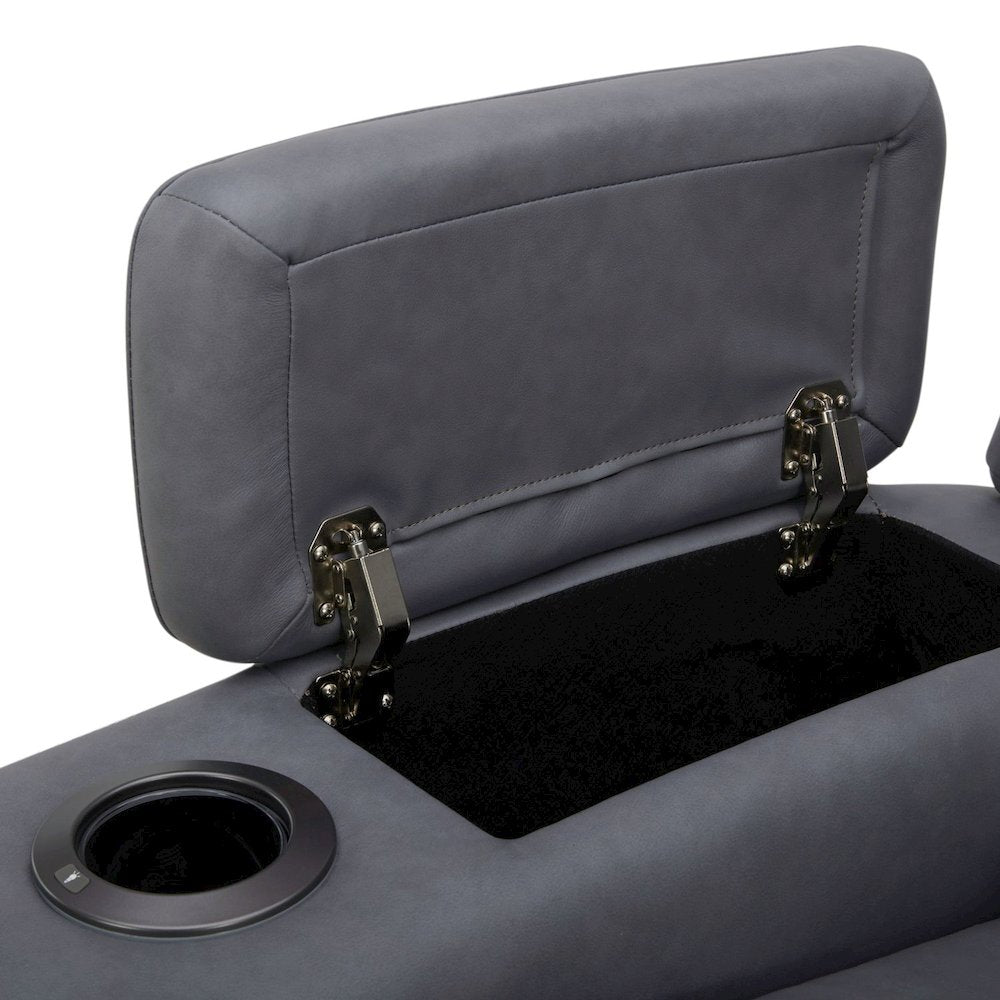 Recliner Armchair with Power Recliner, Charging Port - Aline Blue Gray Leather
