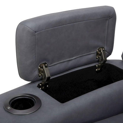 Recliner Armchair with Power Recliner, Charging Port - Aline Blue Gray Leather
