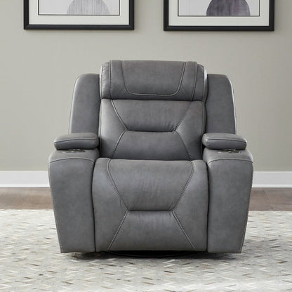 Recliner Armchair with Power Recliner, Charging Port - Aline Blue Gray Leather