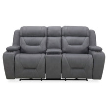Power Recline Loveseat with Console, Charging Ports - Aline Blue Gray Leather