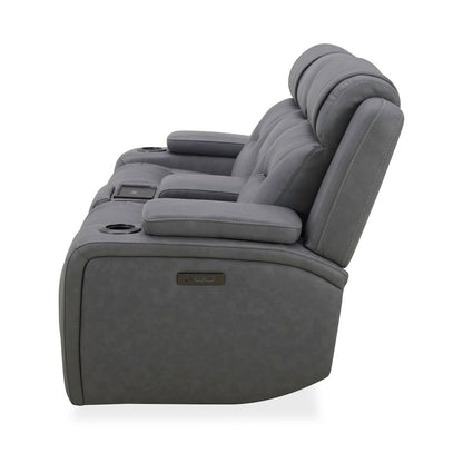 Power Recline Loveseat with Console, Charging Ports - Aline Blue Gray Leather