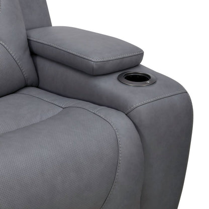 Power Recline Loveseat with Console, Charging Ports - Aline Blue Gray Leather