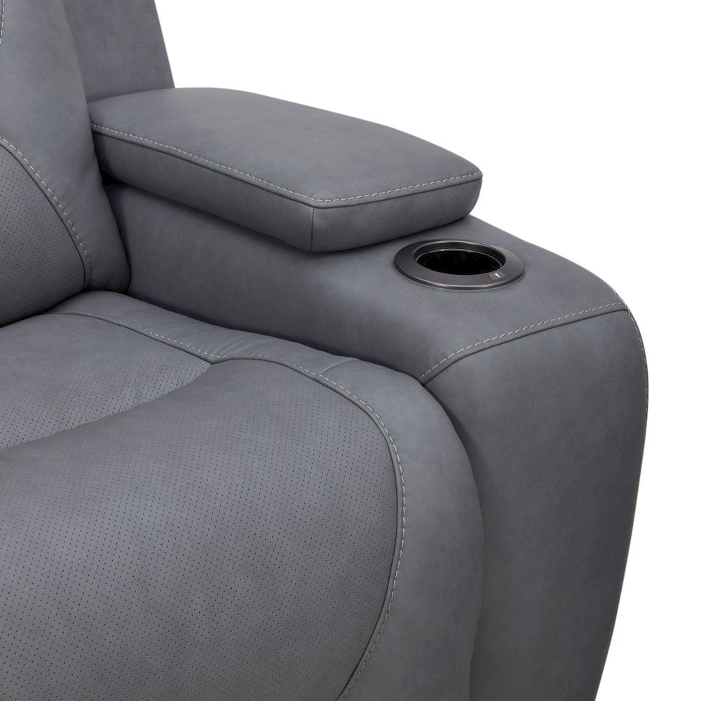 Power Recline Loveseat with Console, Charging Ports - Aline Blue Gray Leather