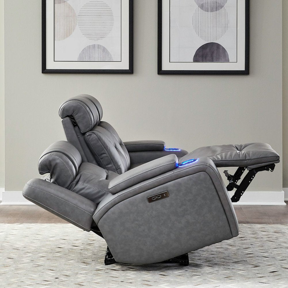 Power Recline Sofa with Charging Ports - Aline Blue Gray Leather