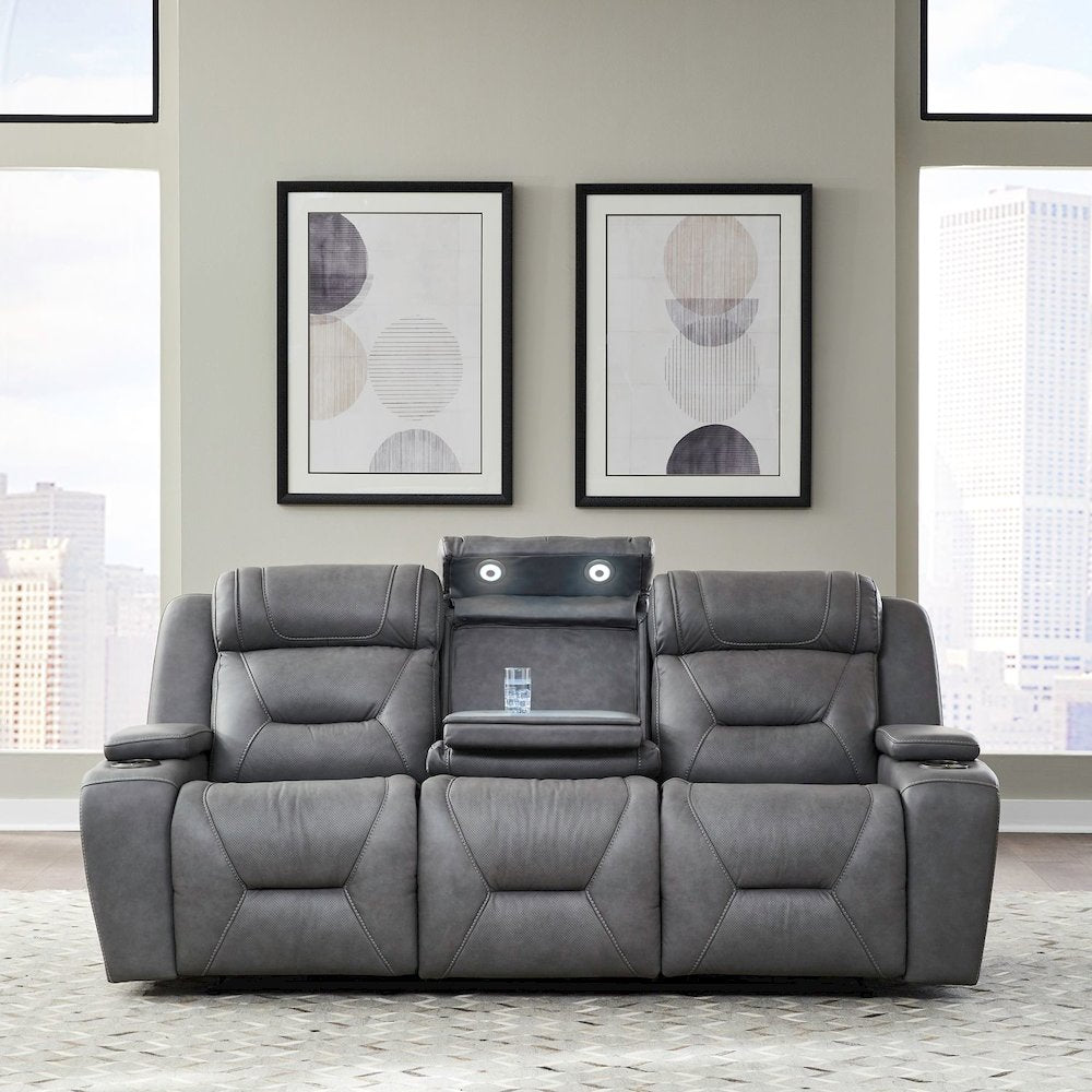 Power Recline Sofa with Charging Ports - Aline Blue Gray Leather