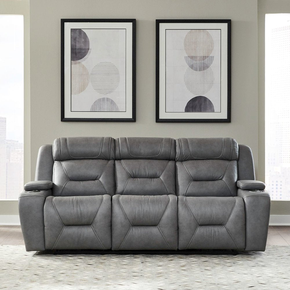 Power Recline Sofa with Charging Ports - Aline Blue Gray Leather