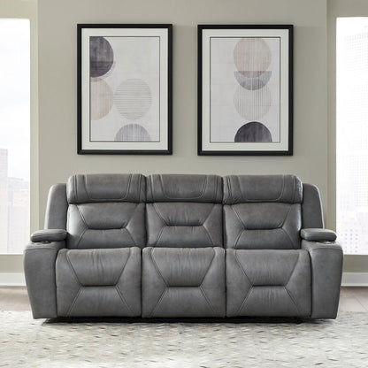 Power Recline Sofa with Charging Ports - Aline Blue Gray Leather