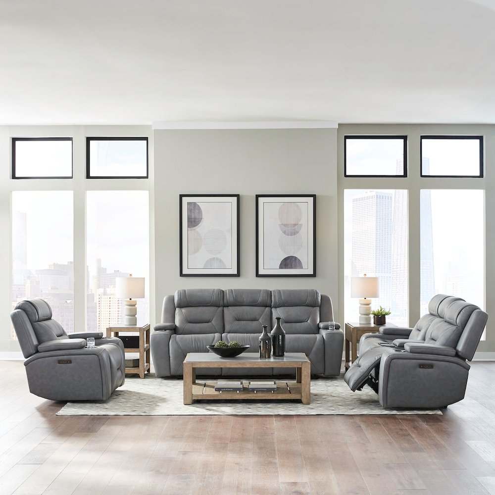 Power Recline Sofa, Loveseat & Recliner - Aline Blue Gray Leather