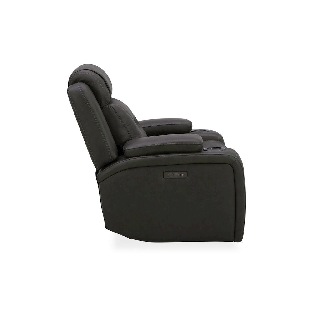 Recliner Armchair with Power Recliner, Charging Port - Aline Coal Gray Leather